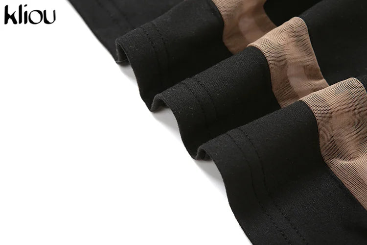 kliou Autumn Women Mesh Patchwork Maxi Dress Elegant Sexy See Through Long Sleeve O-neck Robe Party Female Trend Party Vestidos