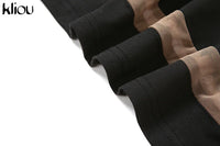 kliou Autumn Women Mesh Patchwork Maxi Dress Elegant Sexy See Through Long Sleeve O-neck Robe Party Female Trend Party Vestidos