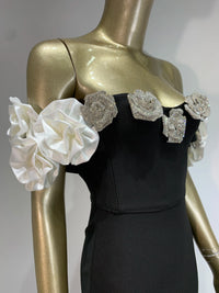 Women Celebrity Summer Sexy Off Shoulder Black Flower Maxi Long Bodycon Bandage Dress 2024 Elegant Evening Club Party Outfit