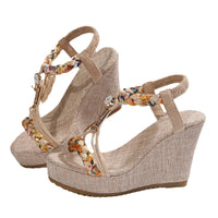 Women's Shoes Color Matching Fabric Woven Open Toe Hollow