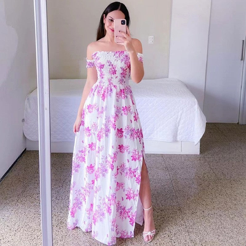 Off-shoulder Printed Butterfly Rainbow Dress