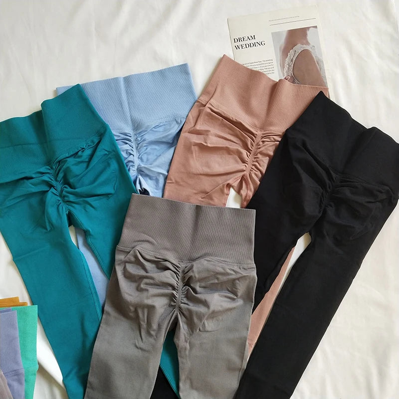 Seamless Sport Yoga High Waist Pants Leggings Sport See Through Yoga Gym Running Quick Dry Pants Scrunch Butt Pants