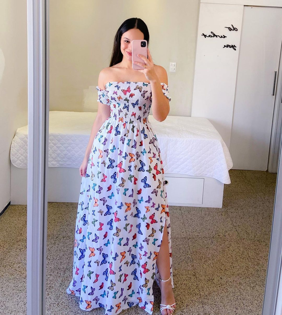 Off-shoulder Printed Butterfly Rainbow Dress