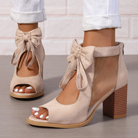 Platform Chunky High Heels Women's Sandals Bow Decoration Open Toe Block Ankle Strap Sandals For Dress Bridal Party Shoes