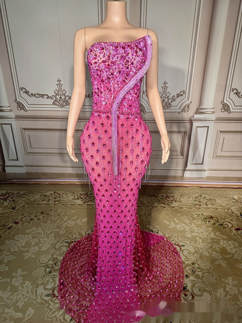 Niche Design Oblique Light Diamond Trailing Dress