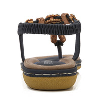 Women's Sandals Wooden Bead Woven Large Size Flat Bottom Casual