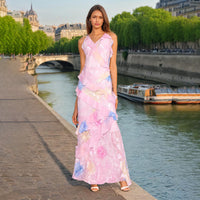 V-neck Strap Printed Backless Slim Fit Ruffled Dress