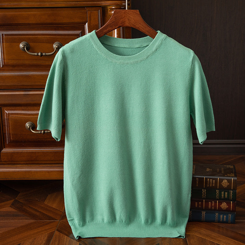 Men's Short-sleeved T-shirt Korean-style Trendy Round Neck Half-sleeve Sweater