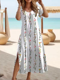 Spring And Summer Women's Elegant Slit Round Neck Dress