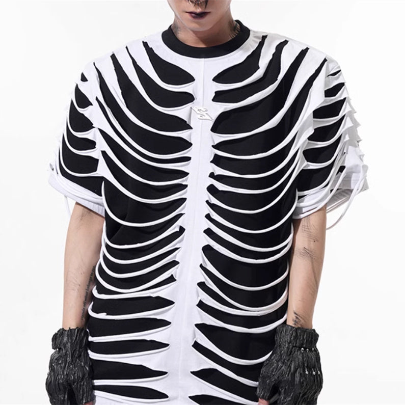 Special-interest Design Hollow Cut Bone T-shirt
