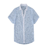 Hawaiian Jacquard Shirt Transparent Cutout Short Sleeve Thin Holiday Beach Shirt