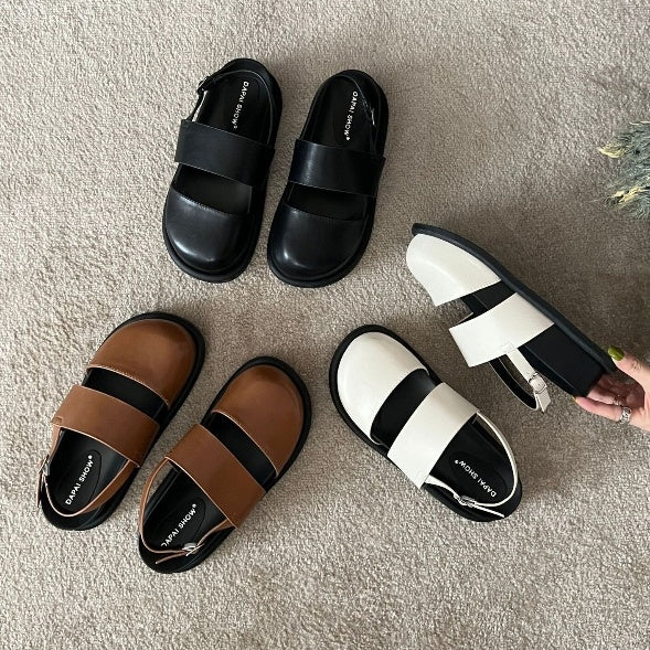 Retro Raise The Bottom One Strap Two-way Breathable Closed Toe Sandals