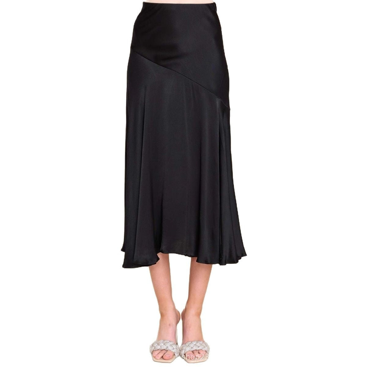 European And American Satin Skirt High Waist Elastic Split Stitching