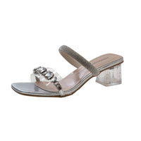 Plus Size Sandals And Slippers Women's Rhinestone Fashion Chunky Heel Shoes