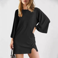 Fashion Casual Solid Color Round Neck 34 Sleeves Dress