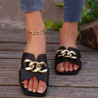 Women's Flat Slippers Lightweight Fashion Chain Square Toe Casual