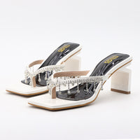 Square Toe Rhinestone High-heeled Outdoor Women's Fashionable Chunky Heel Plus Size Sandals