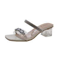 Plus Size Sandals And Slippers Women's Rhinestone Fashion Chunky Heel Shoes