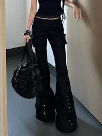 Retro Decorative Rivets Straight Slightly Flared Casual Pants