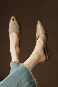 Chunky Heel Mid Heel Hollow-out High-grade Sense Closed-toe Slippers