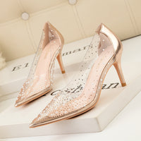 Transparent Cutout Pearl Shining Rhinestone Women's Shoes