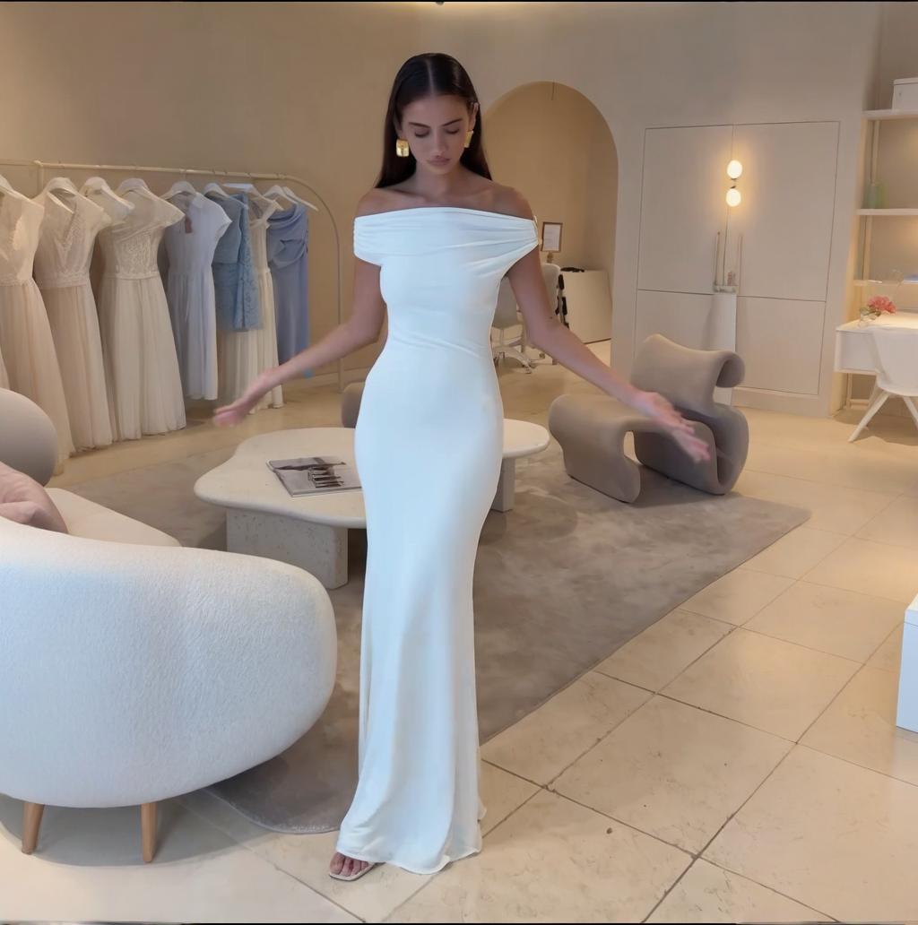 French Style Off-shoulder Shoulder-baring Sexy Temperament Waist-tight Dress Women