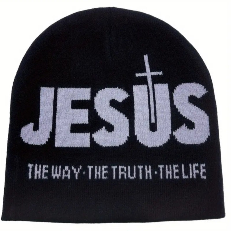 Jacquard Brimless Knitted Hat Letters Autumn And Winter Wool Sleeve Cap