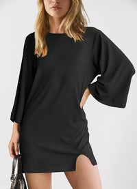 Fashion Casual Solid Color Round Neck 34 Sleeves Dress