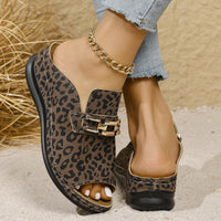 Plus Size Wedge Platform Slippers Cool Beach Leopard Slippers