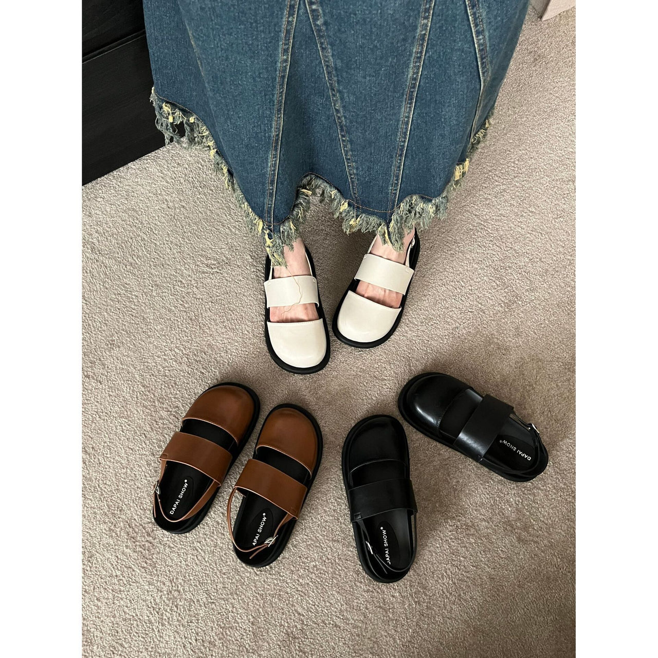 Retro Raise The Bottom One Strap Two-way Breathable Closed Toe Sandals