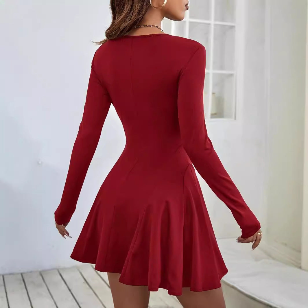 European And American Simple Pure Desire Red Dress