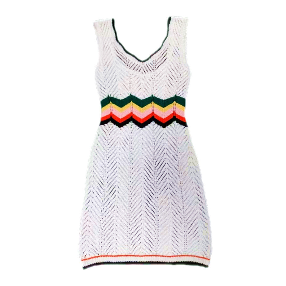 Rainbow Knitted Dress Mid-length Hollow Vest