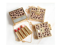 Fashion Small Sachet Mousse Lipstick Leopard Print Chain With Small Round Mirror Set