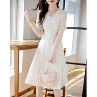 Fairy Style V-neck Lace Stitching Dress Women