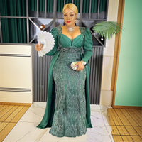 Plus Size Women's Dress V-neck Backless Sequined Evening Dress