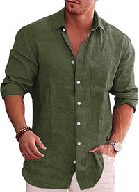 Men's Loose Plus Size Solid Color Shirt Linen Lapel Long Sleeve Casual Shirt