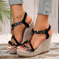 Women's Shoes Color Matching Fabric Woven Open Toe Hollow