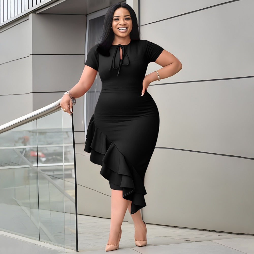 Sexy Casual Tied Lotus Leaf Hem Dress