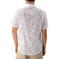Hawaiian Jacquard Shirt Transparent Cutout Short Sleeve Thin Holiday Beach Shirt