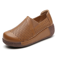 Outdoors Women's Thick Bottom Toe Cap Mother Breathable Hollow Soft Bottom Wedge Hole Shoes