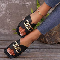 Women's Flat Slippers Lightweight Fashion Chain Square Toe Casual