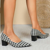 Houndstooth High Heels Women Low-cut Chunky Heel Shoes