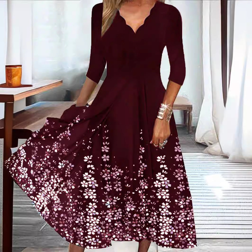 Women's Polka Dot Floral Wave Dress