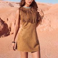 Summer Western Clothing Women's Clothing Bohemian Suede Fringe Wide Vest Dress