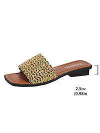 Plus Size Color Woven Slippers Female Square Toe Flat
