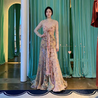 Silk Ribbon Ruffled Skirt Lace Long