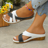 Color Matching One-word Women's Fashion Platform Wedge Slippers