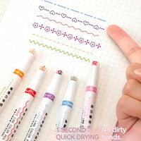 Kawaii Flowers Line Shaped Highlighter Pens, Roller Tip, Curve Liner, Marker for Writing, Journaling,Drawing Stationery, 6Pc Set