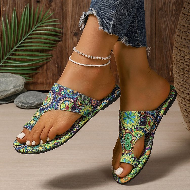 Women's Breathable Printed Toe Covering Roman Style Slippers