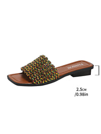 Plus Size Color Woven Slippers Female Square Toe Flat